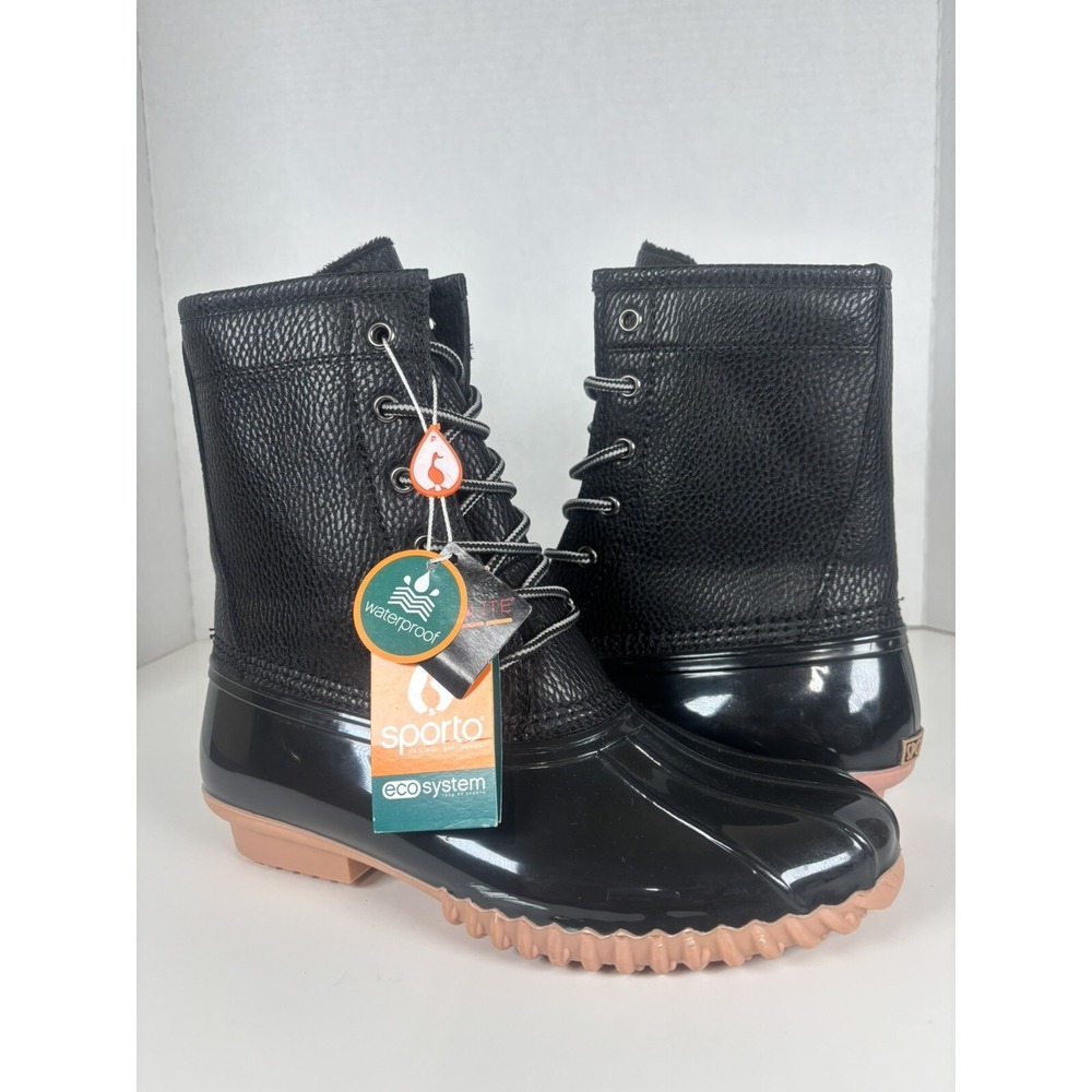 Sporto Duck Rain Boots Black Dakota Lace Up Waterproof Women's Size 8 New W/Tags